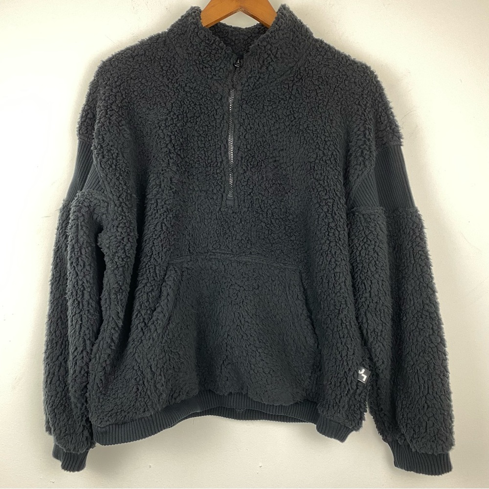 JoyLab size Large Women’s Black Plush Sherpa 1/2 Zip Pullover Jacket